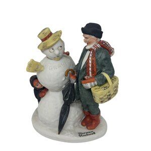 Vintage 1980s Danbury Mint Norman Rockwell Grandpa Snowman Porcelain Figurine 6"